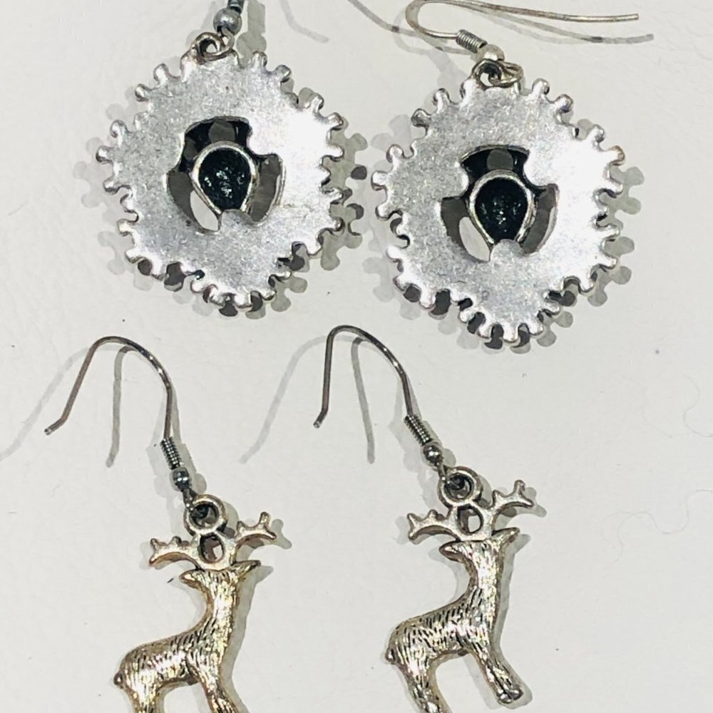Silver Tone Deer Drop Earrings | Woodland Stag Reindeer Dangle Earrings - Picture 4 of 5